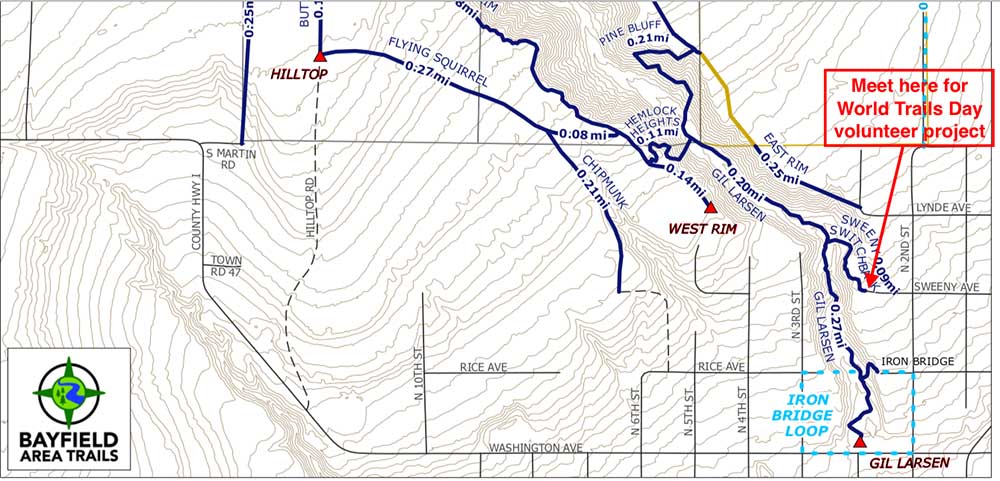 Map showing the Sweeny Switchback trail entrance for the Big Ravine Trail